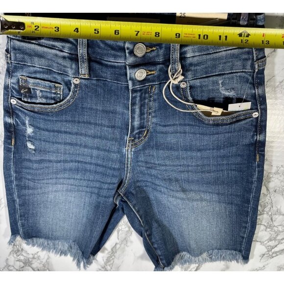 KanCan Womens Denim High Rise Bermuda Shorts Size 25 waist Distressed Frayed Hem - Picture 2 of 7